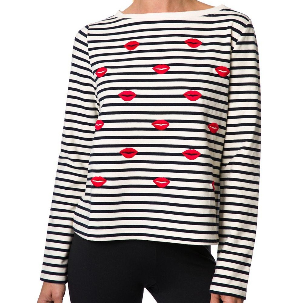 Betsey Johnson Embroidered Kiss Pullover.